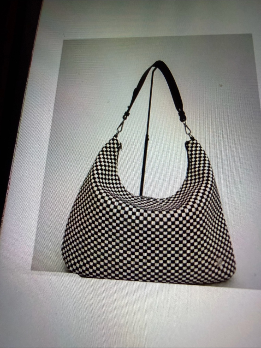 Checkerboard Hobo Shoulder Bag in Black and White